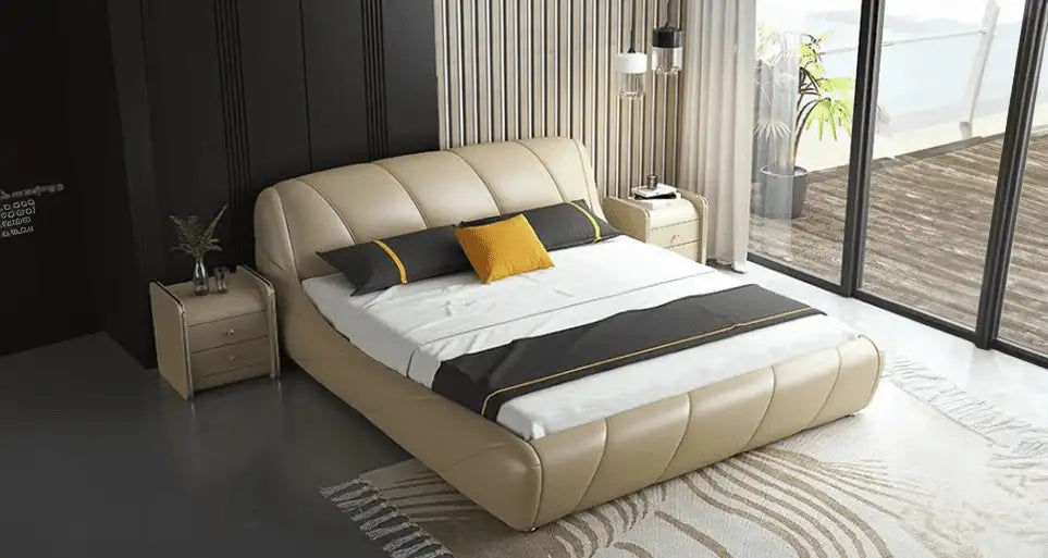 Built for urban homes, the low-profile silhouette, chrome-finished cylindrical legs, and curved upholstered body lend it a grounded, contemporary appeal.