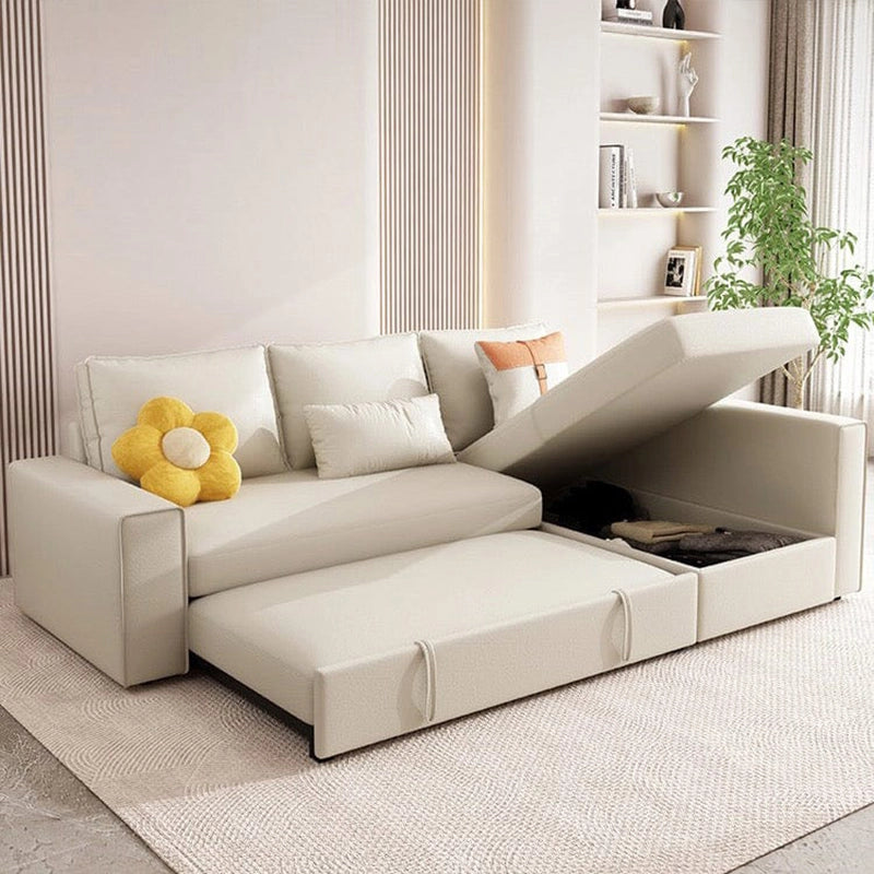 Neutral-tone L-shaped design sofa cum bed – convertible couch sleeper beige fabric