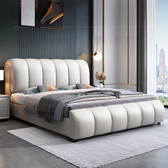  Vertical tufted headboard in off-white, modern bed design + hydraulic bed – king size fabric