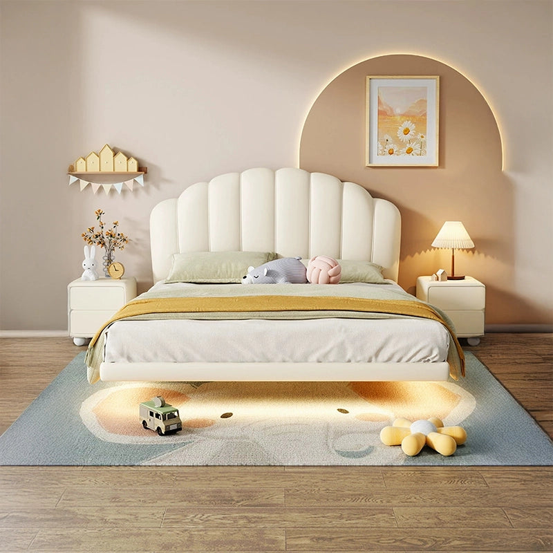  Cream scallop headboard kids bed with glowing base, children’s bedroom furniture, kids bed