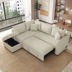 Off-white L-shape couch bed with sofa cum bed design and convertible sofa bed frame