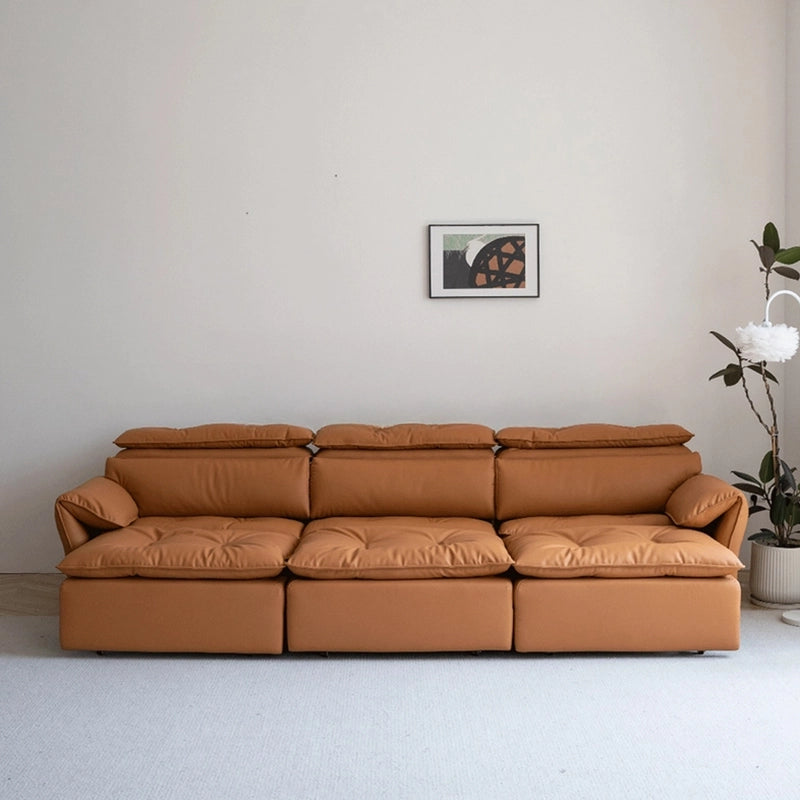 Triple-module tufted design with adjustable headrest – sofa bed couch, sofa cum bed, tan leatherette