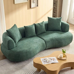 Sculptural pebble silhouette in moss green – design sofa design, fabric couch, 3 seater