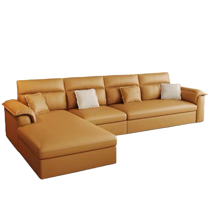 Tufted backrest and chaise view – sofa bed design + l shape sofa cum bed + caramel upholstery