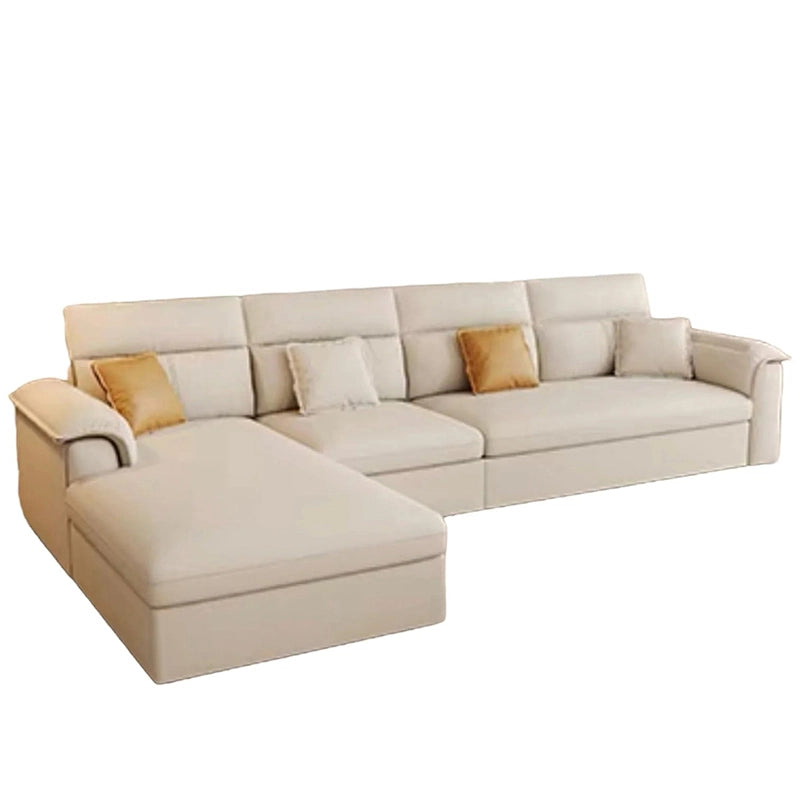 Plush high-back with segmented cushions – sofa cum bed + sleeper sofa + beige colour