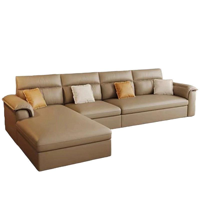 Tufted backrest and chaise view – sofa bed design + l shape sofa cum bed + caramel upholstery