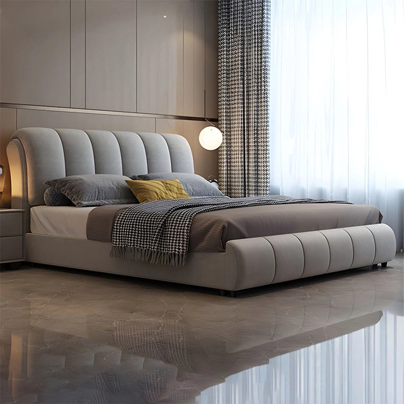 This king-size bed frame merges bold design with practical storage.