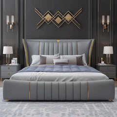 Gold-capped legs and block frame, modern style bed design + bed and cot + leatherette
