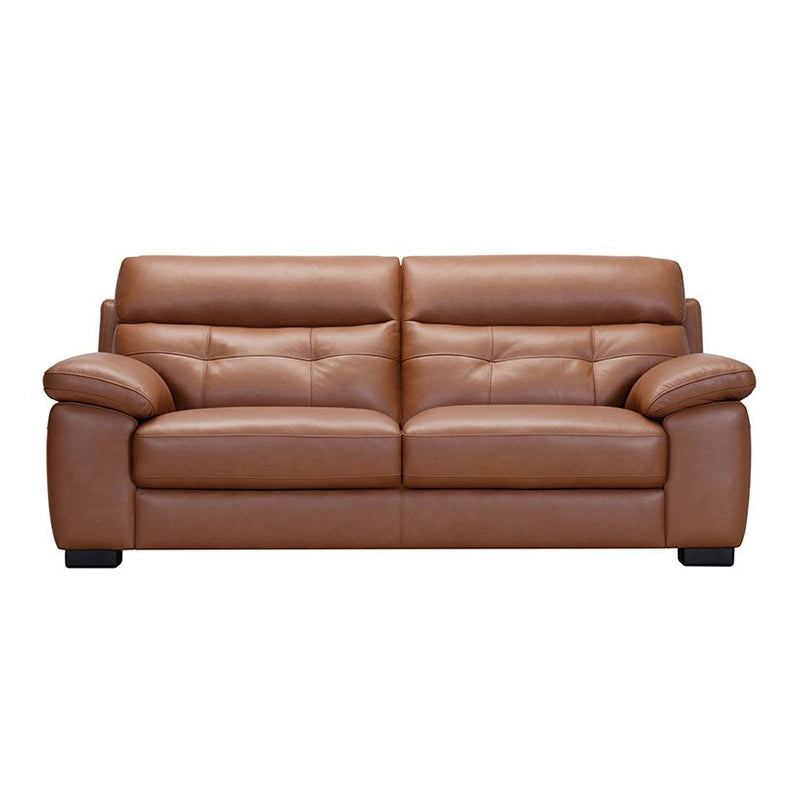 Smooth leather couch close-up – stylish sofa design, pure leather couch, arm detail, tan