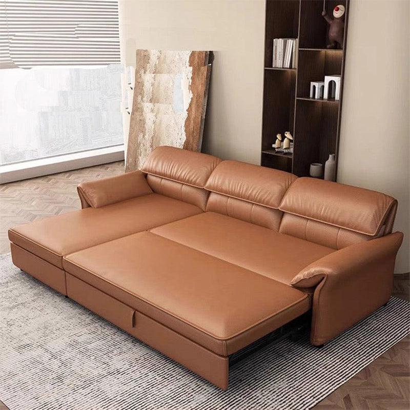  Plush pull-out couch with vertical stitch detail – convertible sofa bed – leatherette finish