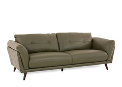 Tapered wooden legs in walnut tone, modern sofa design, 3 seater, leather look
