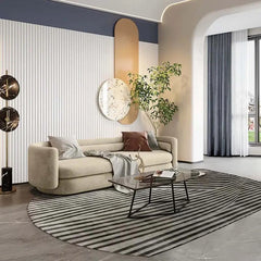 Rounded 3 seater chair in beige, fabric sofa, modern sofa design, seamless form