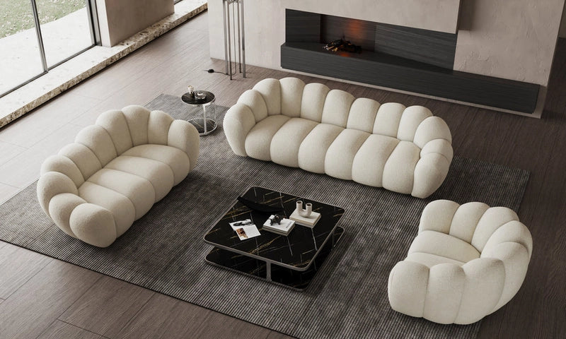 Cloud-like white couch design with no visible legs – stylish sofa design, 3 seater sofa
