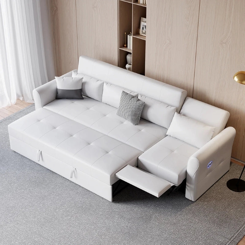  USB armrest detail in faux leather, sofa cum bed design, convertible sofa bed