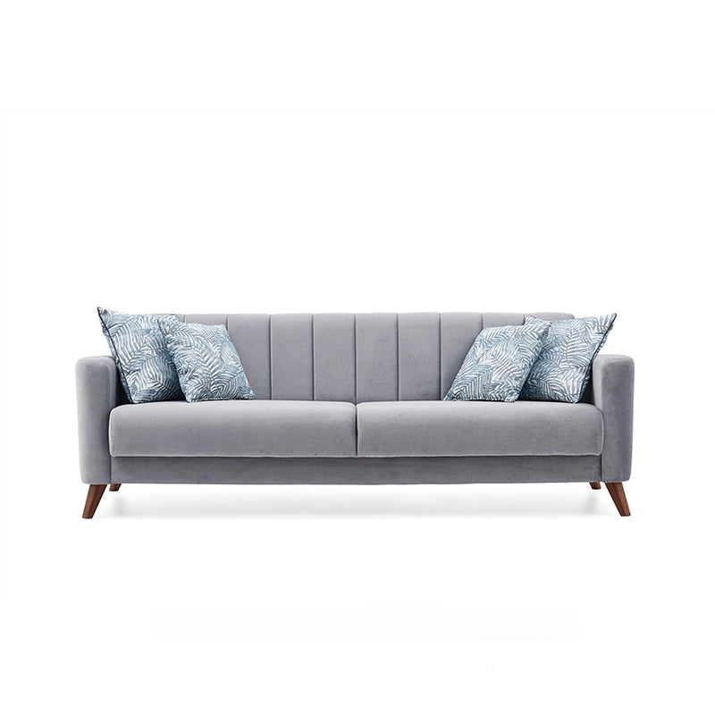 Engineered from neem wood and moisture-resistant plywood, this fabric sofa set is durable and family-ready. 