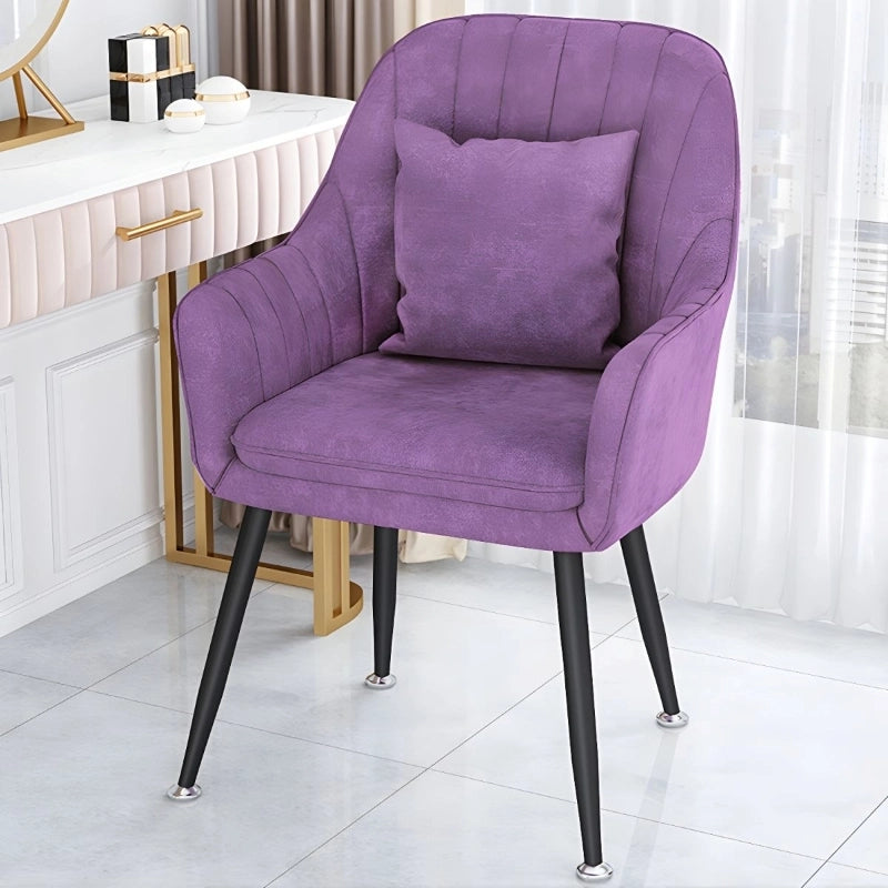 Side photo in soft purple, armchair for dining table, set of 6 dining chairs, black metal legs