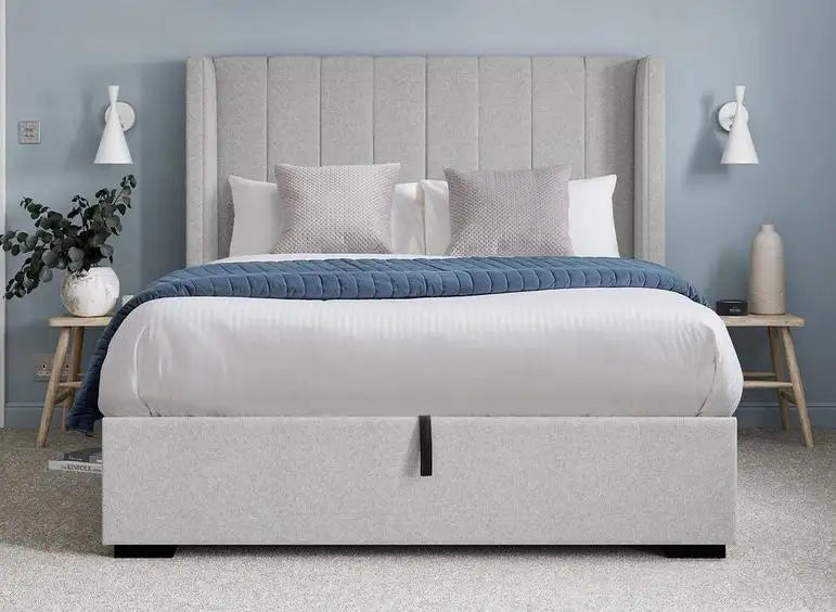 vertical-channel headboard – master bedroom bed design + modern style bed design grey