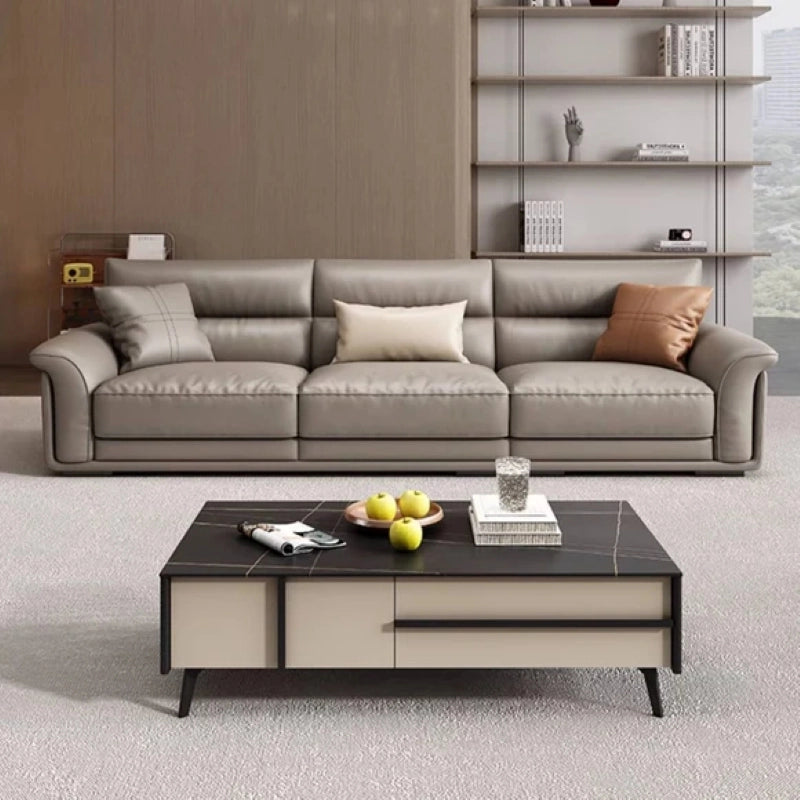 Clean-stitch seam on leather couch armrest – living room sofa set, set sofa design
