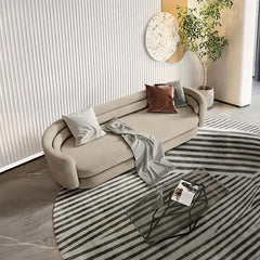 Gallery-style profile of set, contemporary sofa design, 3 seater sofa, wrapped silhouette