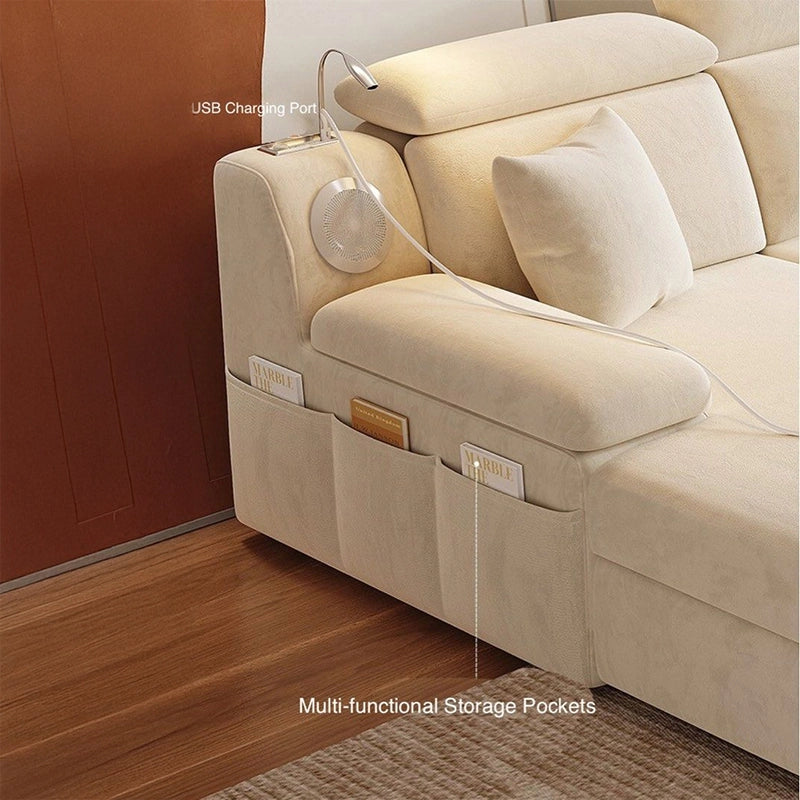  Armrest pockets and reading light on Cream variant – l shape sofa cum bed, sofa bed design