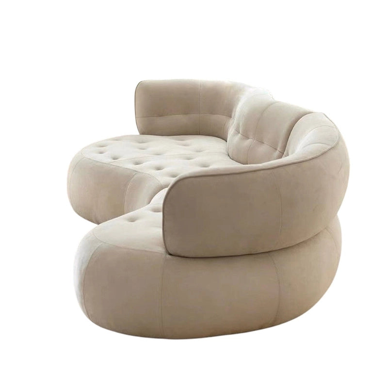 Minimalist curved sofa design image + 3 seater sofa + cloth sofa + cream

