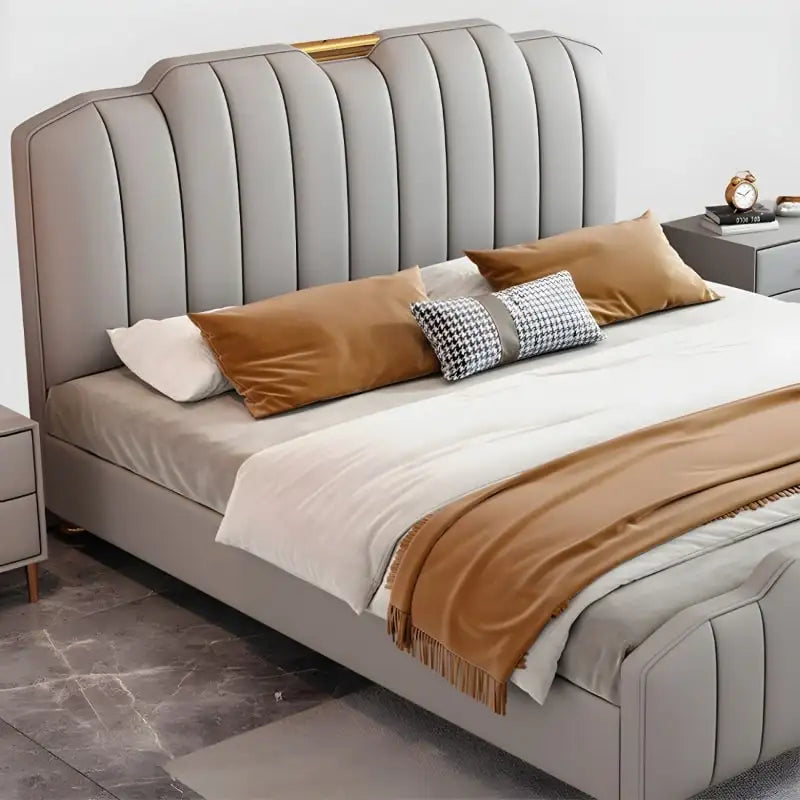 Furnezo bed and cot modern bed design with round golden legs and low base