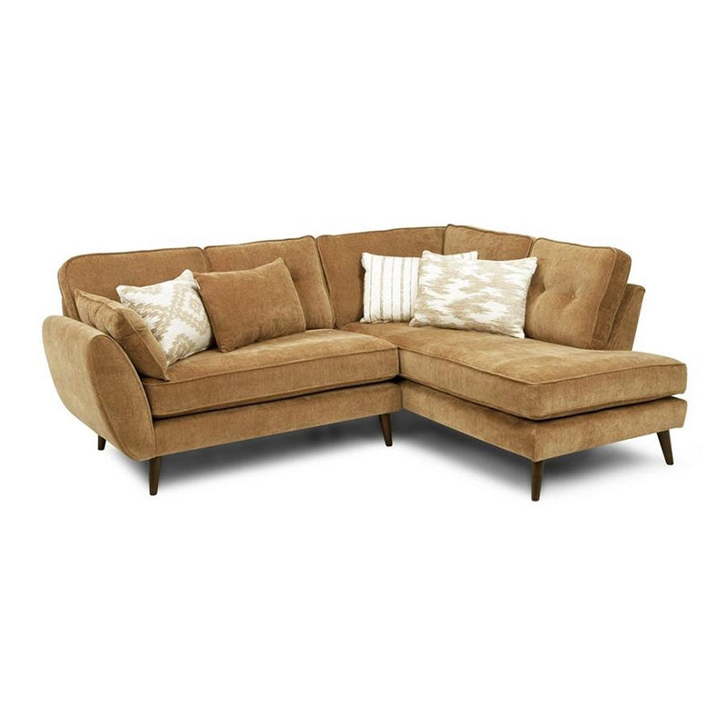 Mustard Fabric sofa design with flared arms and button tufting – stylish sofa design, pure leather couch