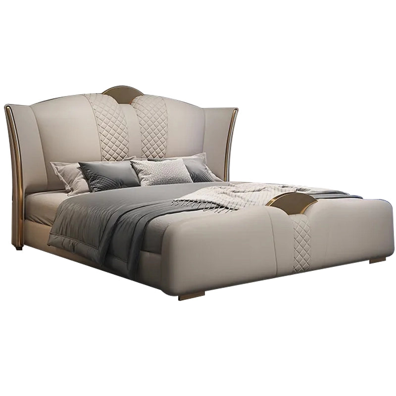 Regal bed photo + new bed design + wide wing headboard + gold detailing