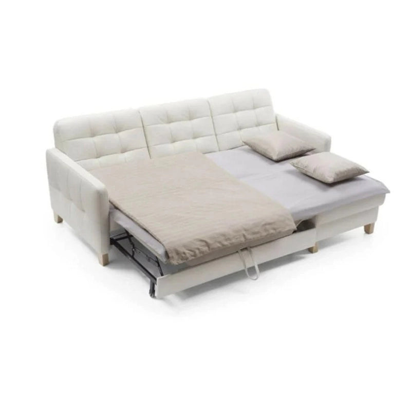Scandinavian style corner layout with sofacum bed and sofa cum bed couch, right-hand configuration