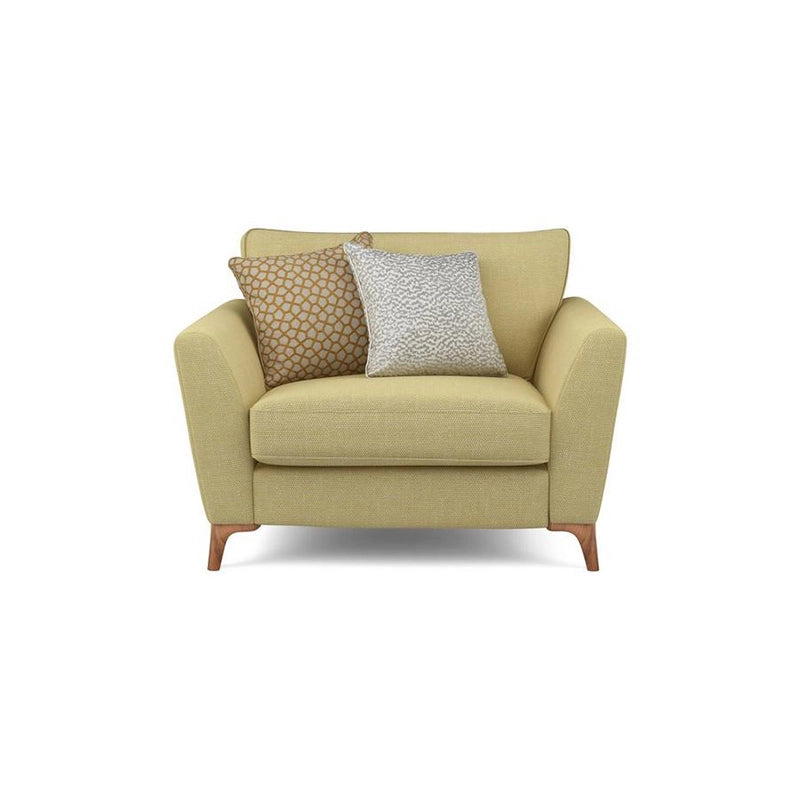 Neat stitching detail image showing design sofa set and 1 seater sofa in yellow