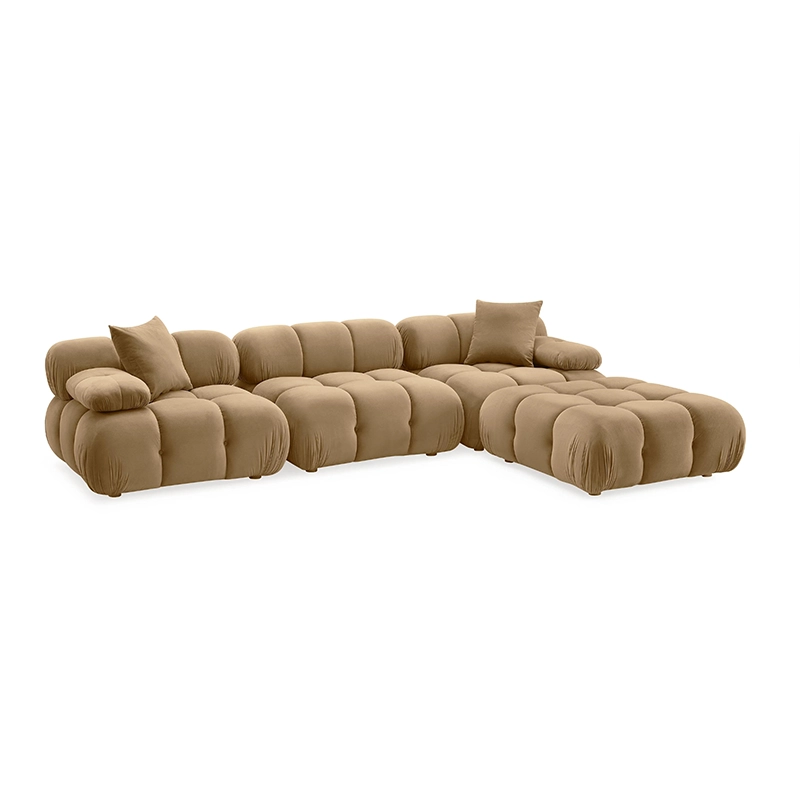 This Raelis couch is a sculptural 5 seater with a modular L-shape configuration, tailored for modern Indian living rooms. 