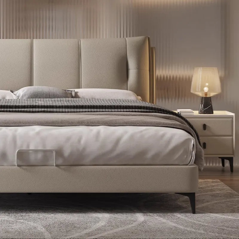 Tufted headboard photograph with modern bed design and bed frame detailing