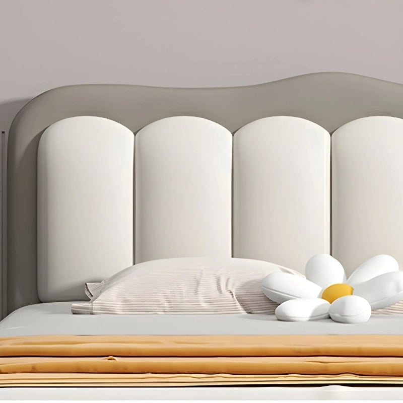  Rounded cushioned headboard, children’s bed with mattress, kids furniture, soft fabric