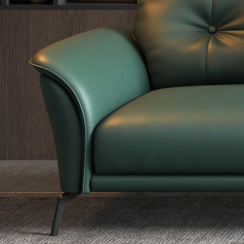 This designer leather settee fits seamlessly into living rooms or lounges and features smooth edges ideal for families. 