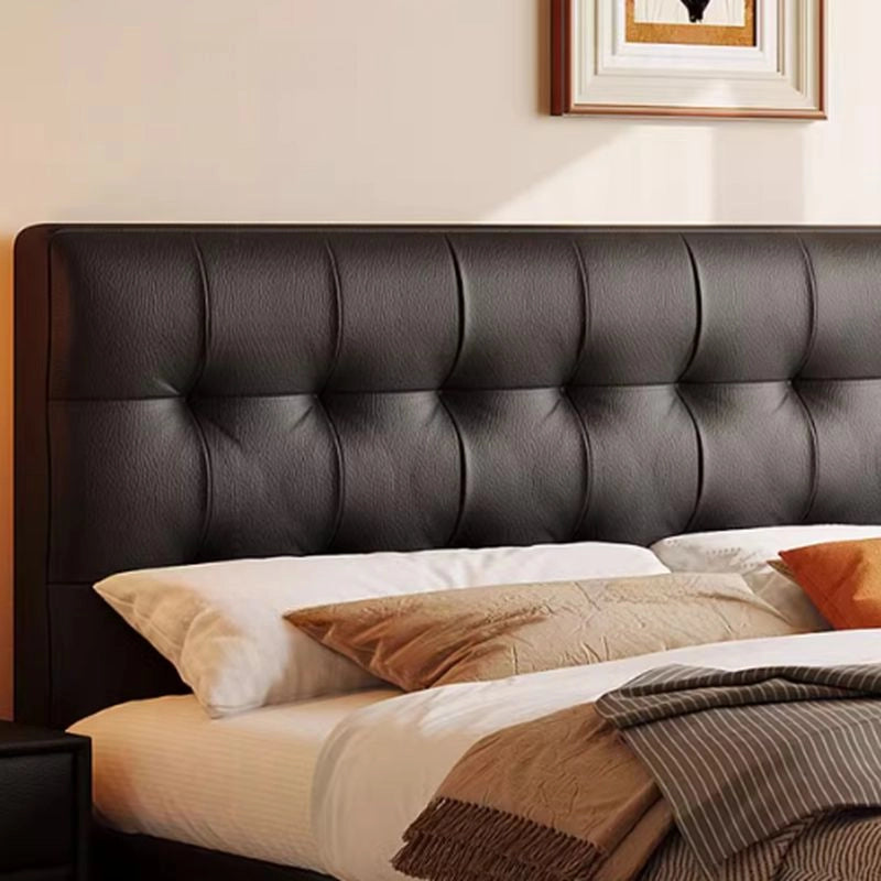 Grid pattern leatherette detailing, bed frame, modern bed design, contemporary look