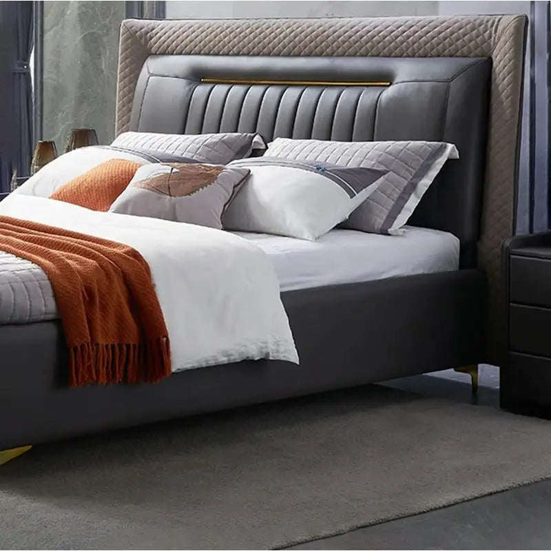 Full view luxury bed setup | master bedroom bed design | bed and cot dual-tone