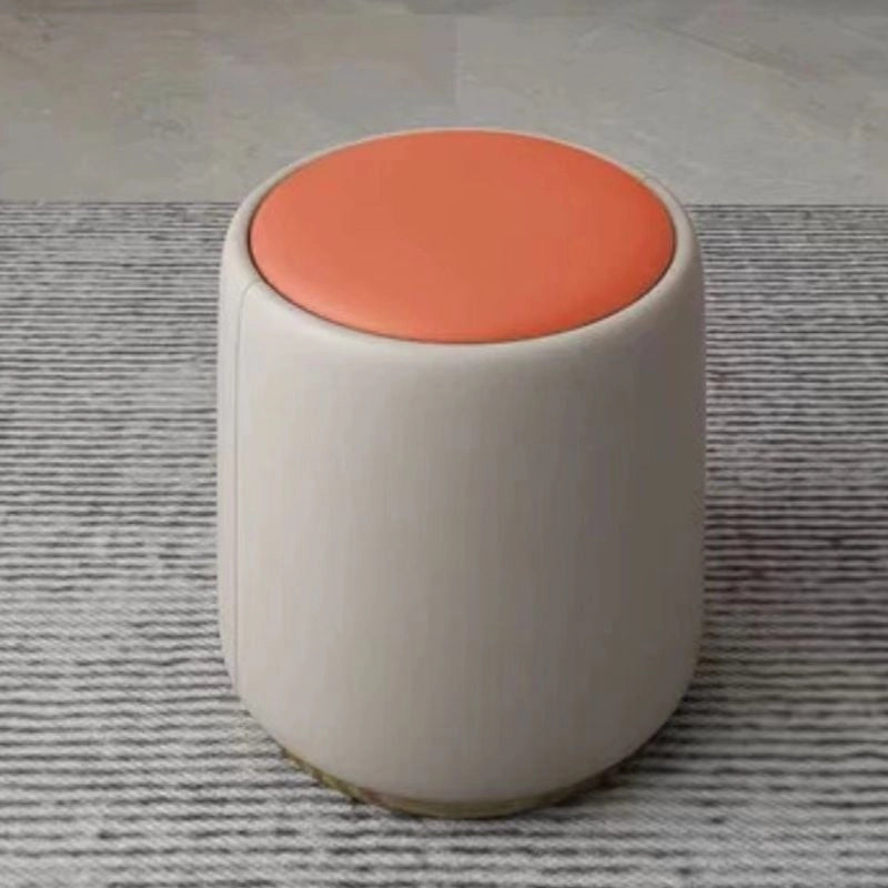 Bold orange pouf ottoman, pouffe ottoman and benches, round shape with beige base