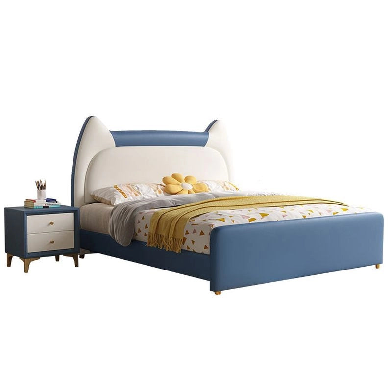 Rounded footboard with side tables, bacchon ka bed, kids bed, navy blue