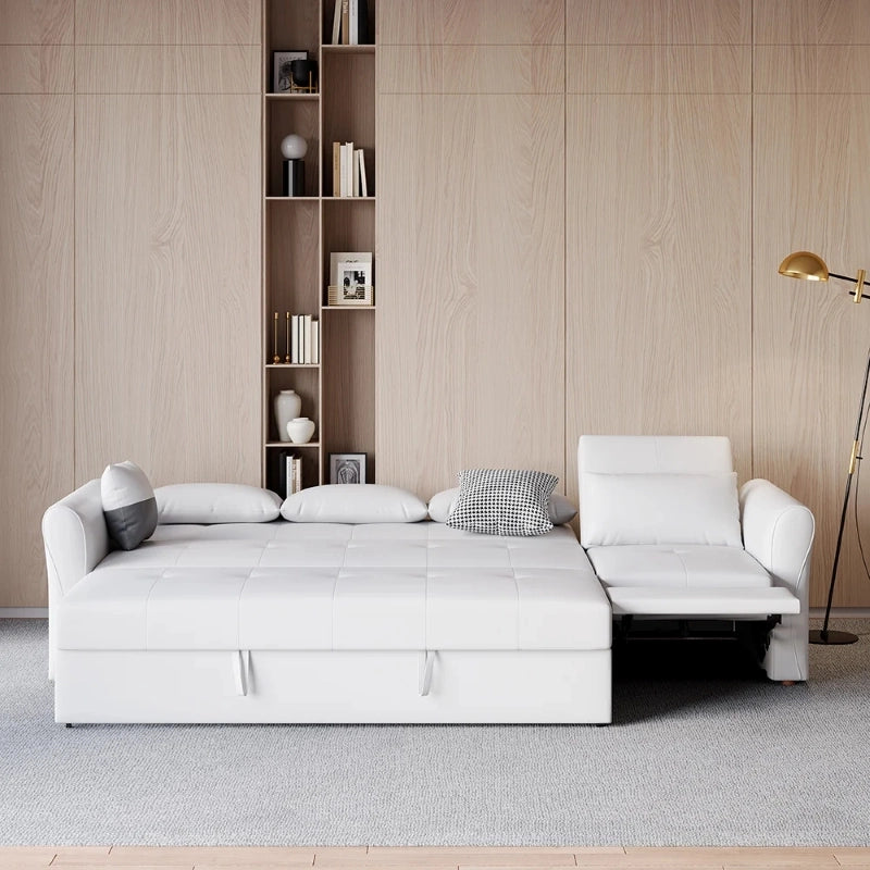 This elegant white convertible sofa cam bed merges minimalist style with space-saving design.