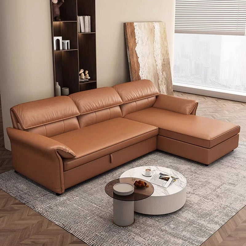 Under-lounger storage open shot – convertible couch bed – faux leather material