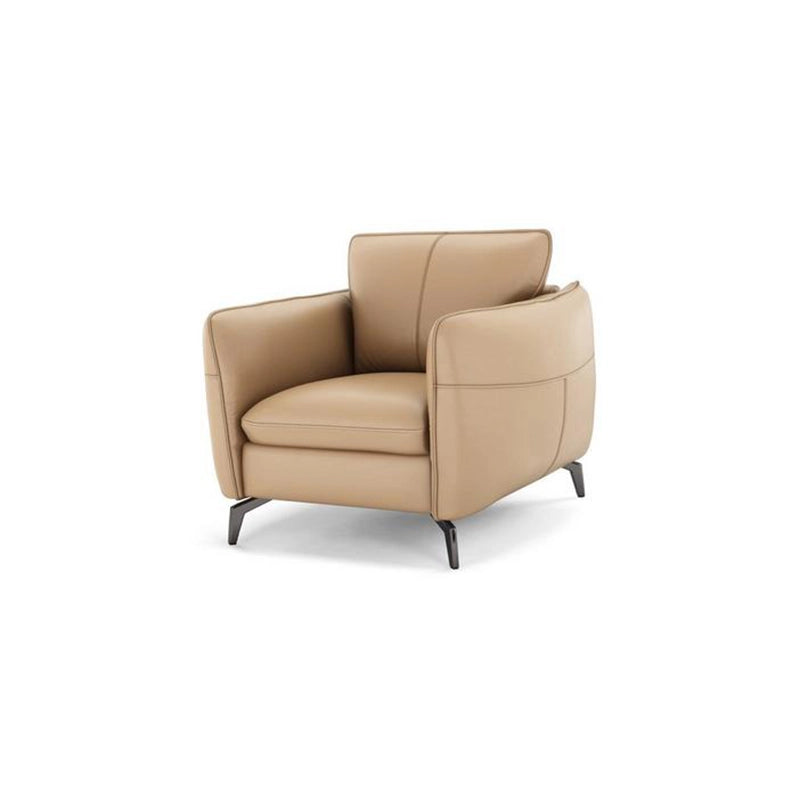 Its rounded arms, tapered black legs, and piped edge detailing create a timeless modern sofa design that suits any living room setup.