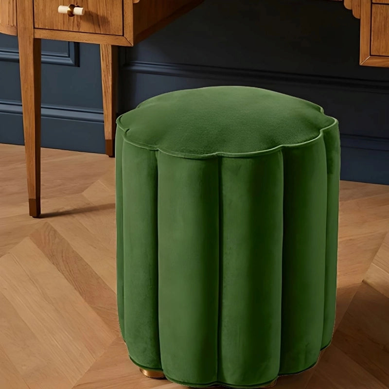 Velvet pouffe ottoman with scallop edge, pouf seat, footrest, in forest green shade