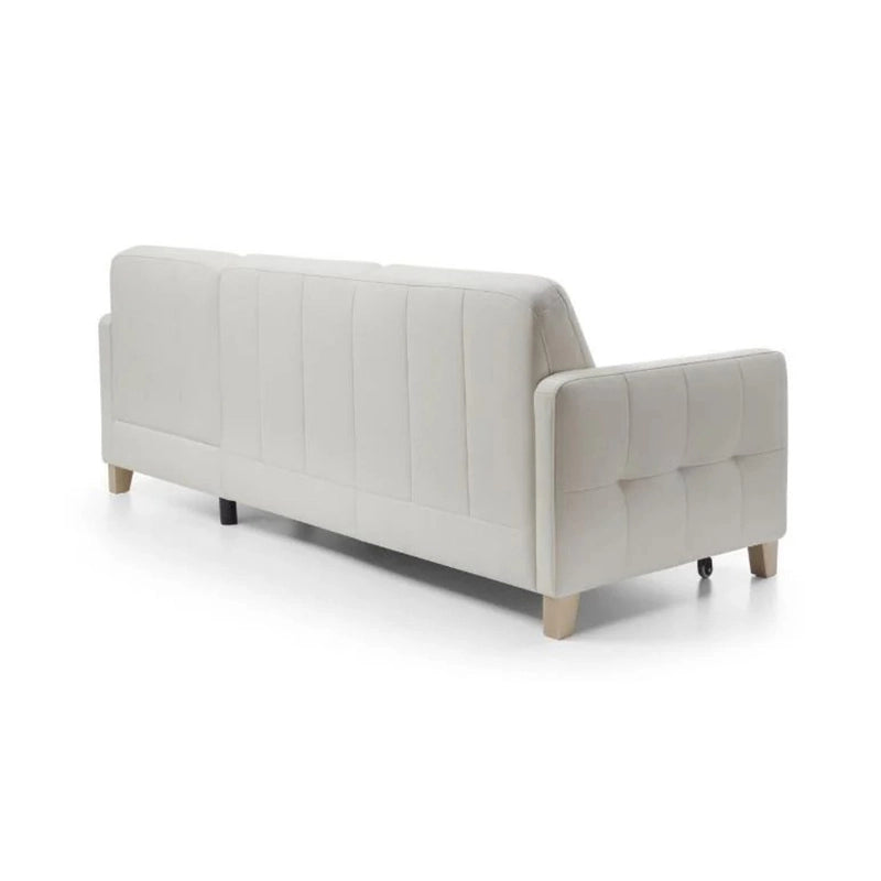 Designed as a convertible sofa bed, it transitions effortlessly into a double sleeper through a smooth pull-out mechanism.