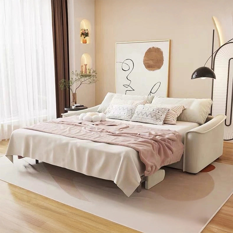 Designed as a convertible sofa cam bed, it operates with a manual tri-fold mechanism, turning into a spacious queen-sized sleeper in seconds. 