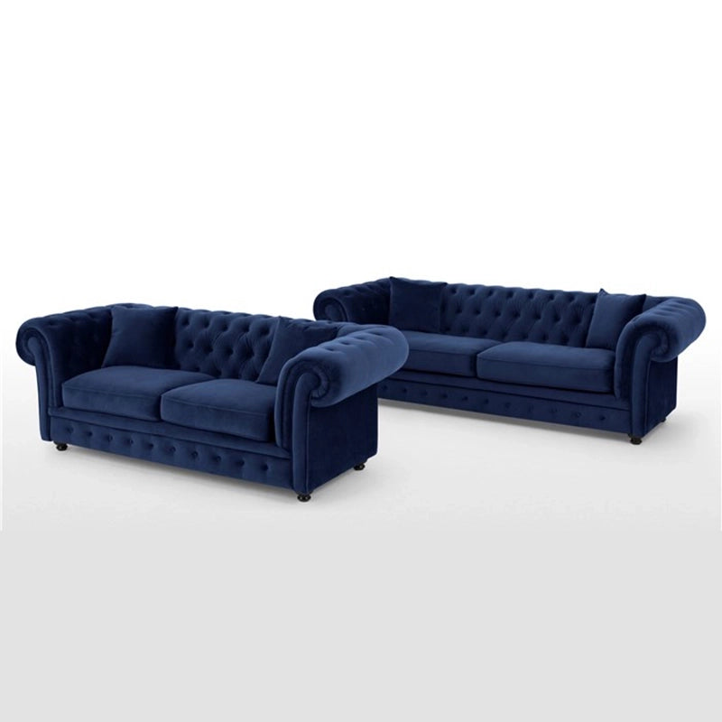 This Oslo set of sofa combines the timeless charm of a chesterfield sofa with the plush elegance of velvet upholstery. 