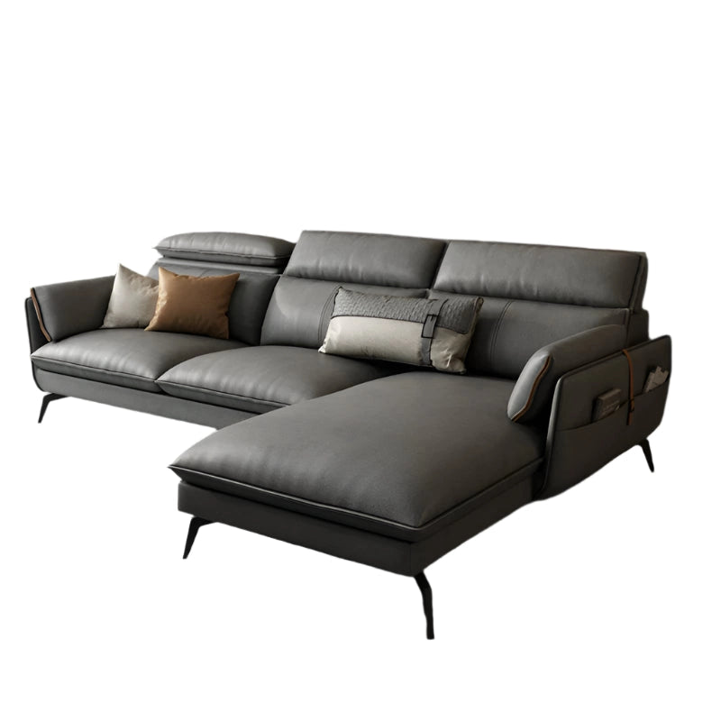 A leather sofa set like this adds a refined accent to any living room, offering pet-friendly convenience and ergonomic comfort.