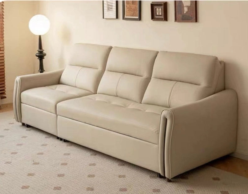 With its sleek L-shaped layout, hidden pull-out metal frame, and integrated foam mattress, it converts easily into a sleeper sofa suitable for guests or everyday naps. 