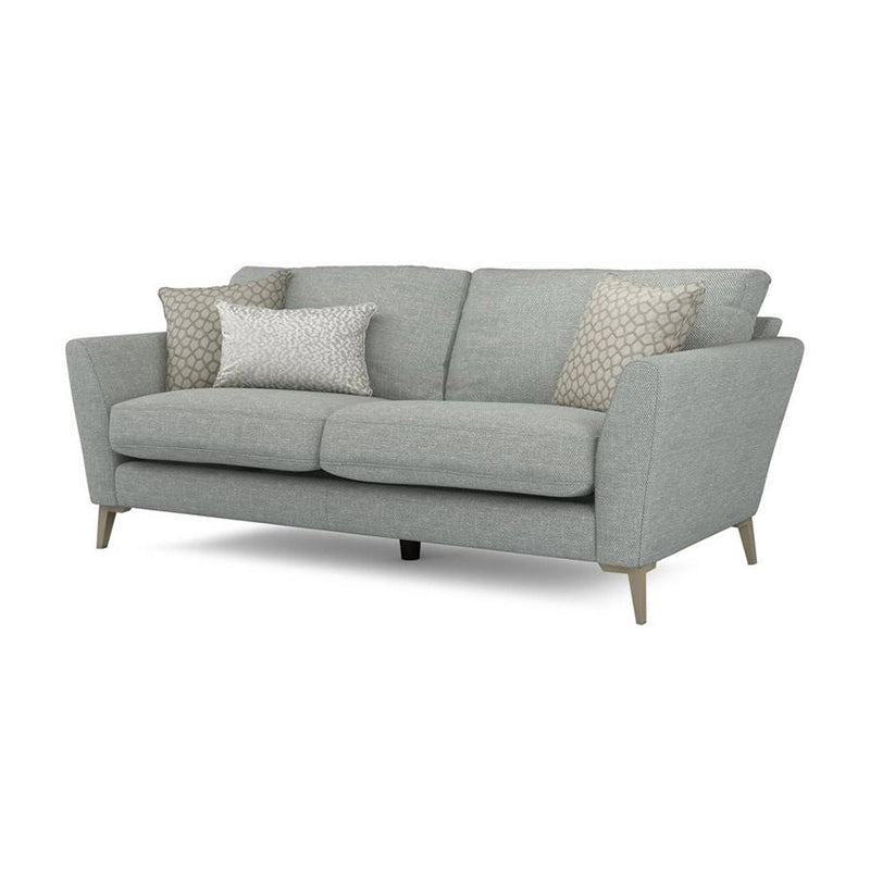 Neat stitching detail image showing design sofa set and 3 seater sofa in grey