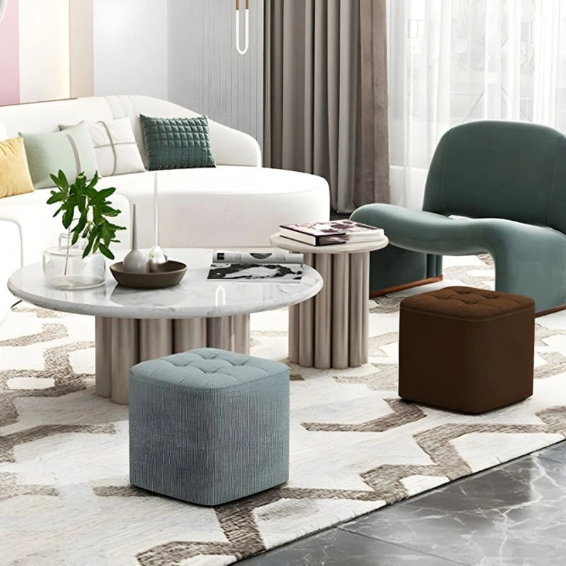 Grey square pouffe with stitch detailing – pouf ottoman, ottoman – modern cube shape, solid fabric