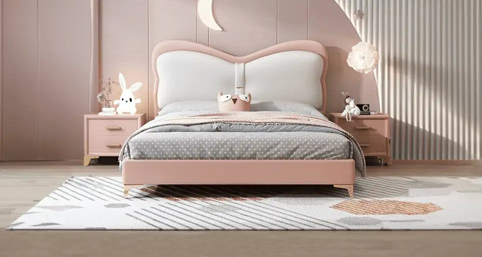 Rounded edge frame duo-tone design – kids bedroom furniture + cute beds – wood base finish